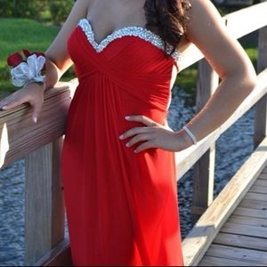 Long formal strapless open back sweetheart neckline dress